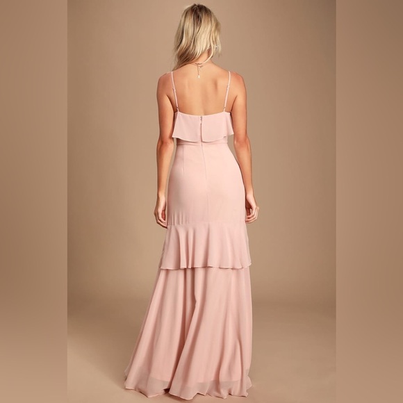 LULUS Cherish the Moment Blush Ruffled High-Low Maxi Dress Sz M - Picture 2 of 10